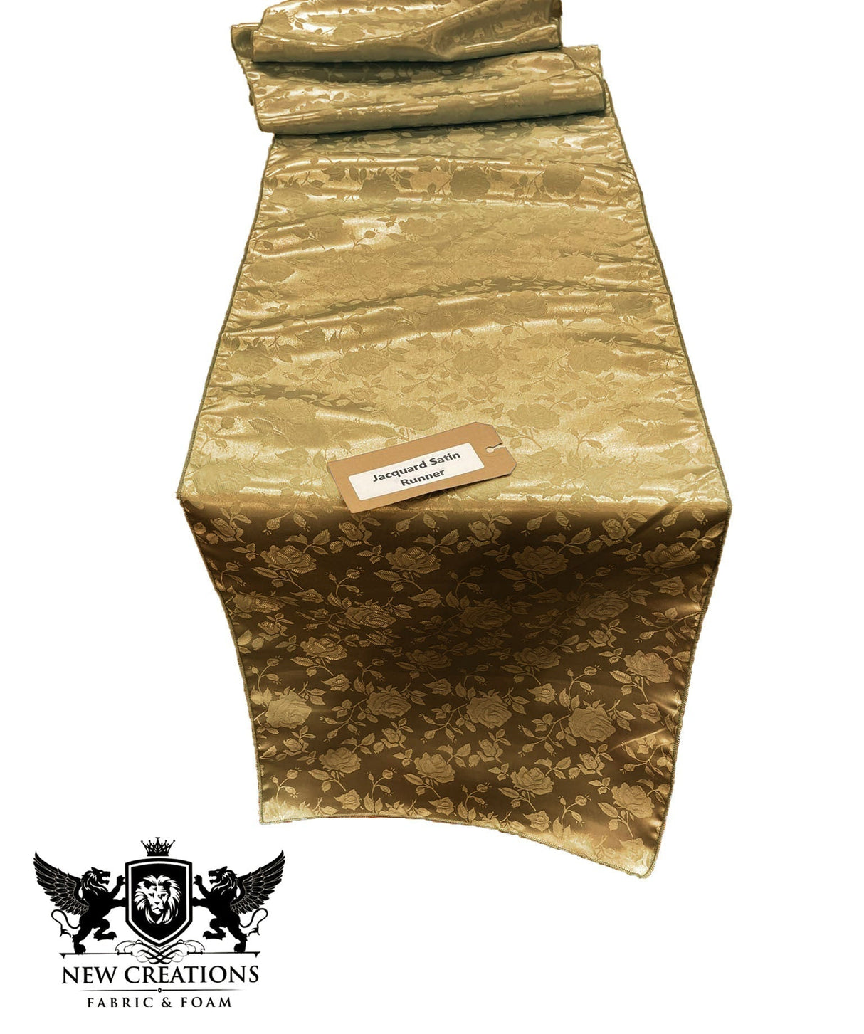 Jacquard Satin Roses Runner Satin Fabric - Ecru Jacquard Rose Motif, 14" Wide x 90" Long (1 Runner)