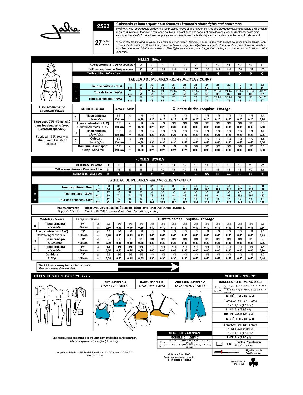 Sewing Pattern by Jalie Sports Top and Short Tights