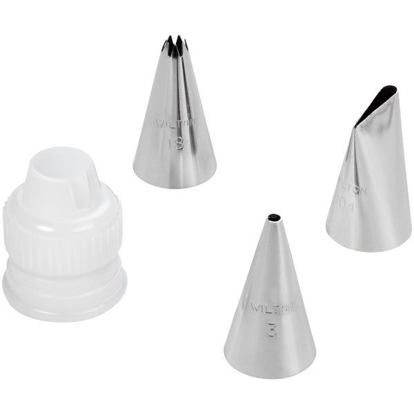 Wilton Beginner Basic Cake Decorating Tip Set with Coupler – 4 Piece