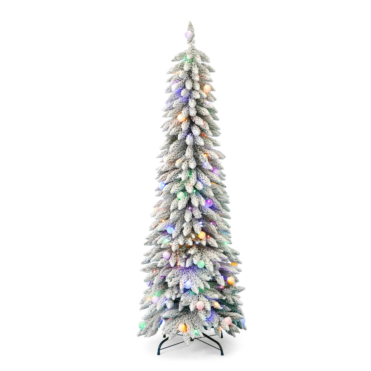 7' Slim Snow Kissed Pine Tree with 250 Multicolor LED Lights