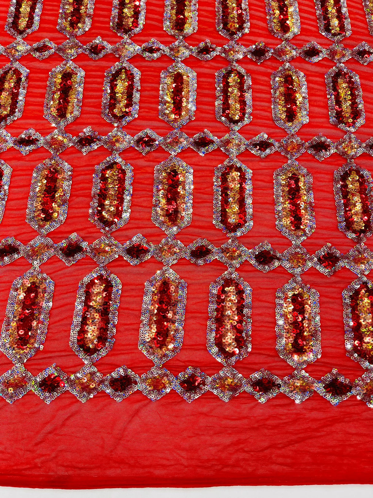 Jewel Sequin Polyester Fabric - Iridescent Jewel Embroidered Sequin Mesh, 54" Width, 36" Length (1 Yard)