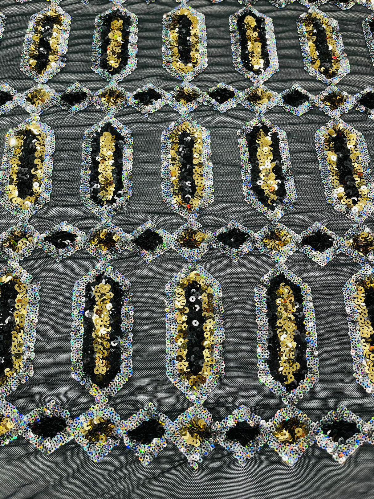 Jewel Sequin Polyester Fabric - Iridescent Jewel Embroidered Sequin Mesh, 54" Width, 36" Length (1 Yard)