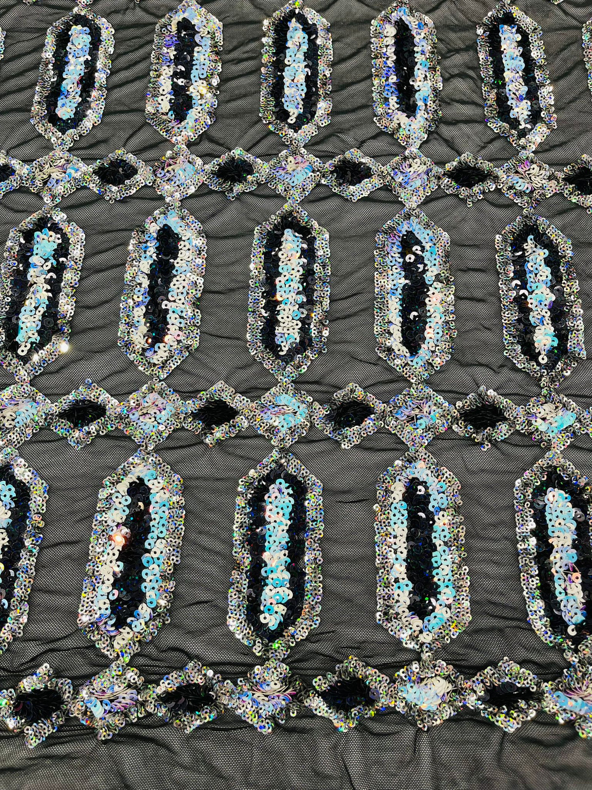 Jewel Sequin Polyester Fabric - Iridescent Jewel Embroidered Sequin Mesh, 54" Width, 36" Length (1 Yard)