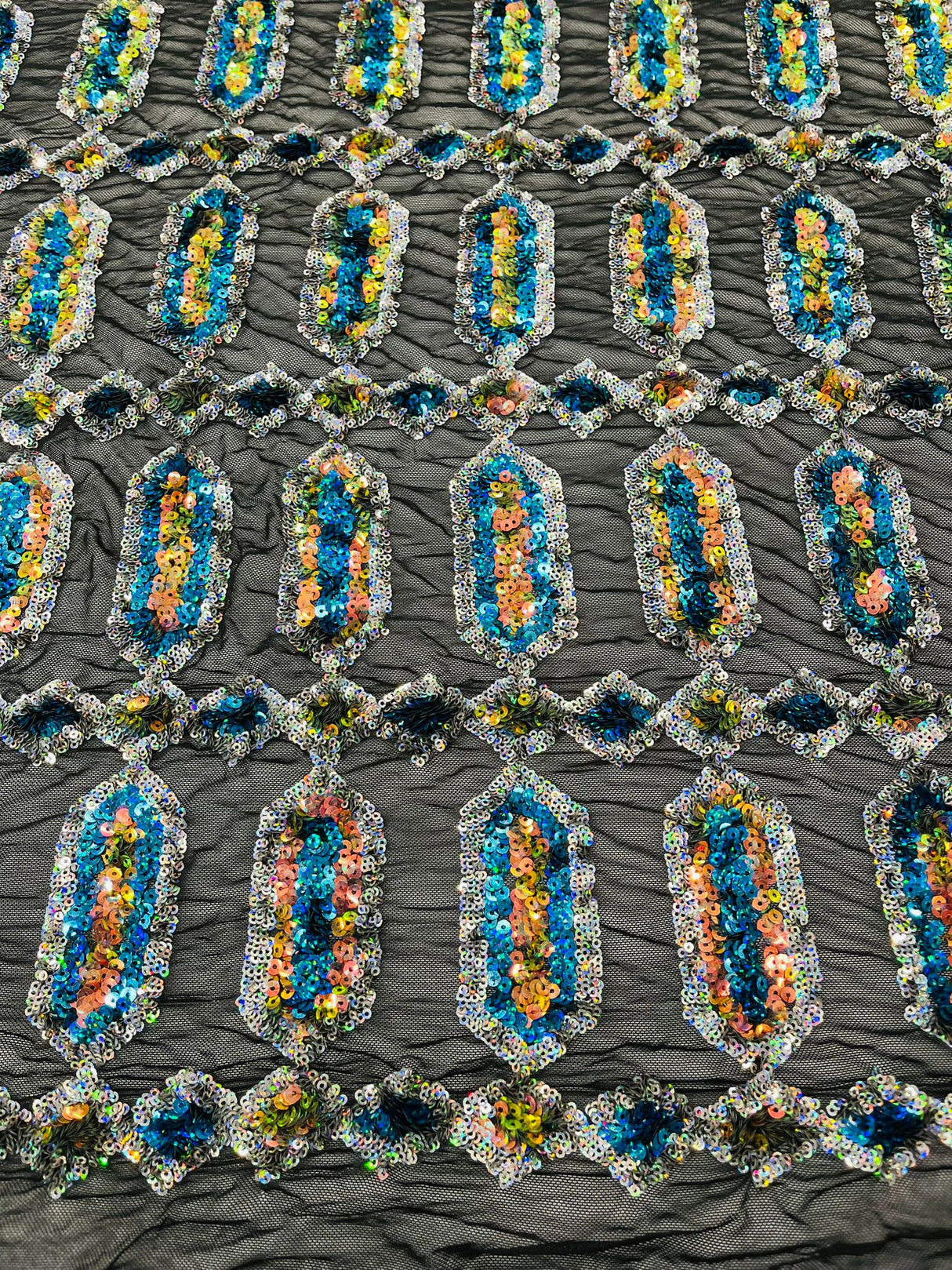 Jewel Sequin Polyester Fabric - Iridescent Jewel Embroidered Sequin Mesh, 54" Width, 36" Length (1 Yard)