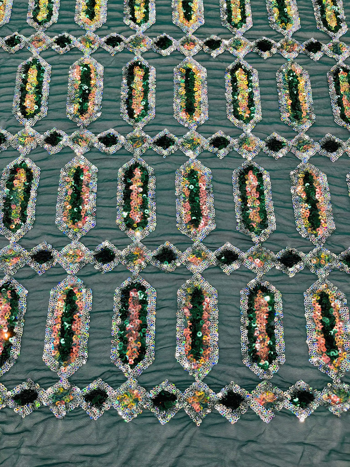 Jewel Sequin Polyester Fabric - Iridescent Jewel Embroidered Sequin Mesh, 54" Width, 36" Length (1 Yard)