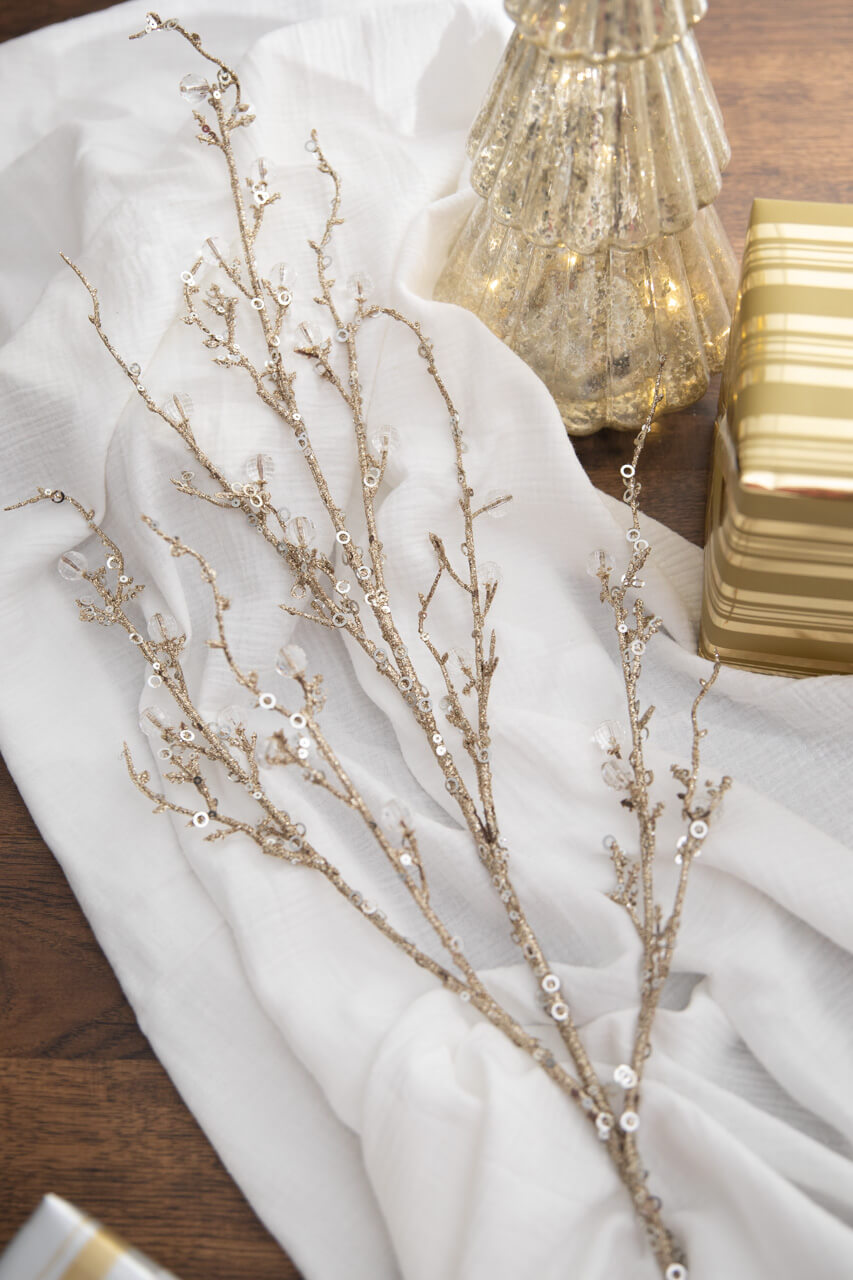 42” Champagne Jeweled Bead Branch Christmas Spray