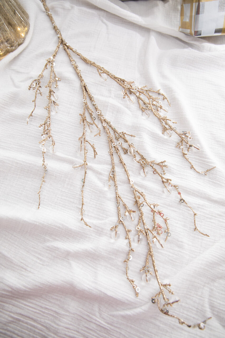 42” Champagne Jeweled Bead Branch Christmas Spray