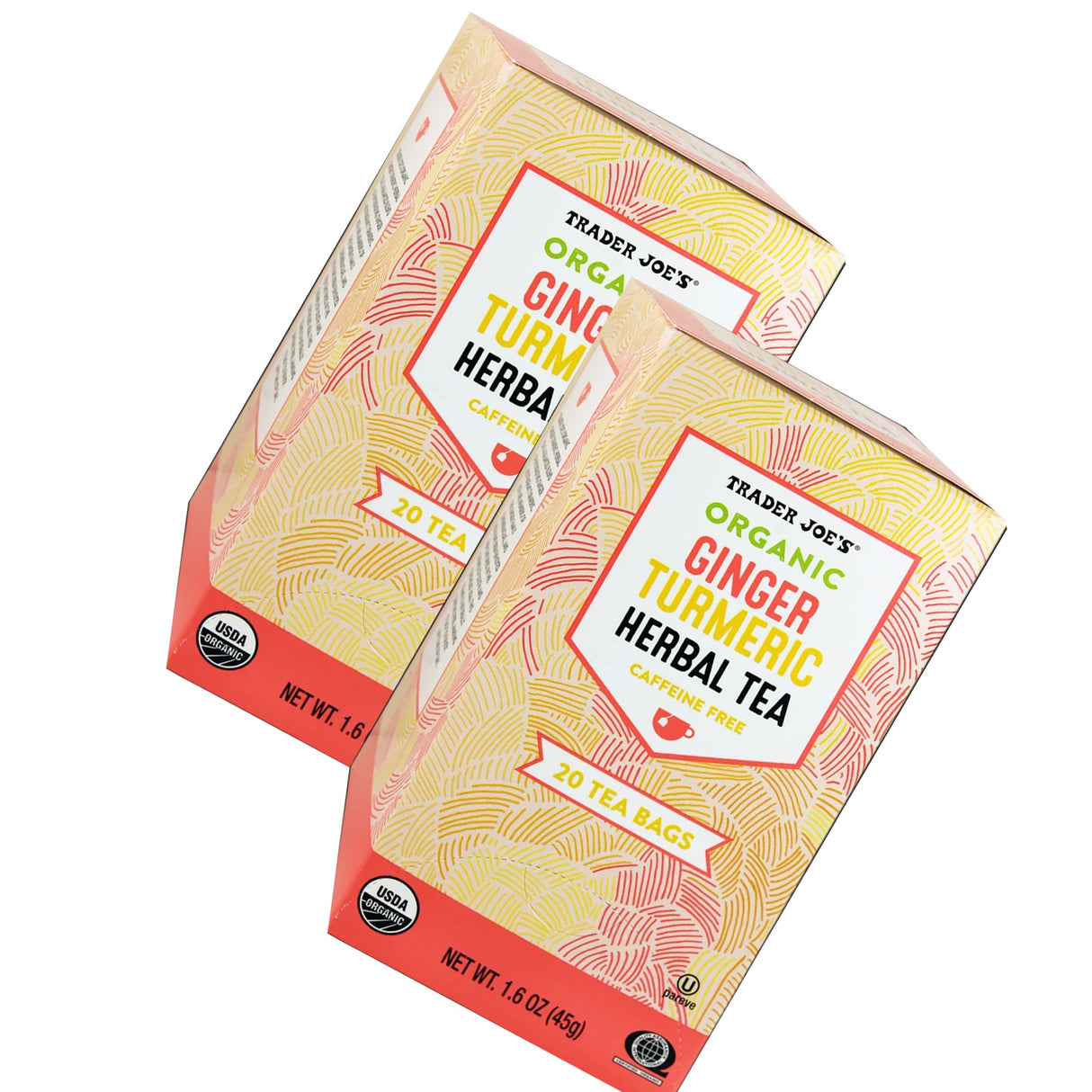 Trader Joe's Organic Ginger Turmeric Herbal Tea 20 Tea Bags, 1.6 oz, 1 Pack