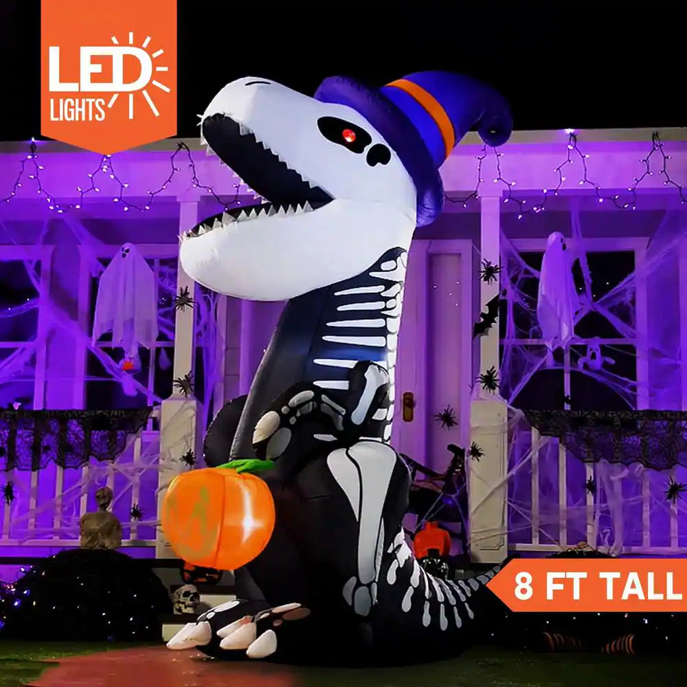 Inflatable Skeleton Dinosaur Halloween Decoration with Built-In LED Lights Outdoor
