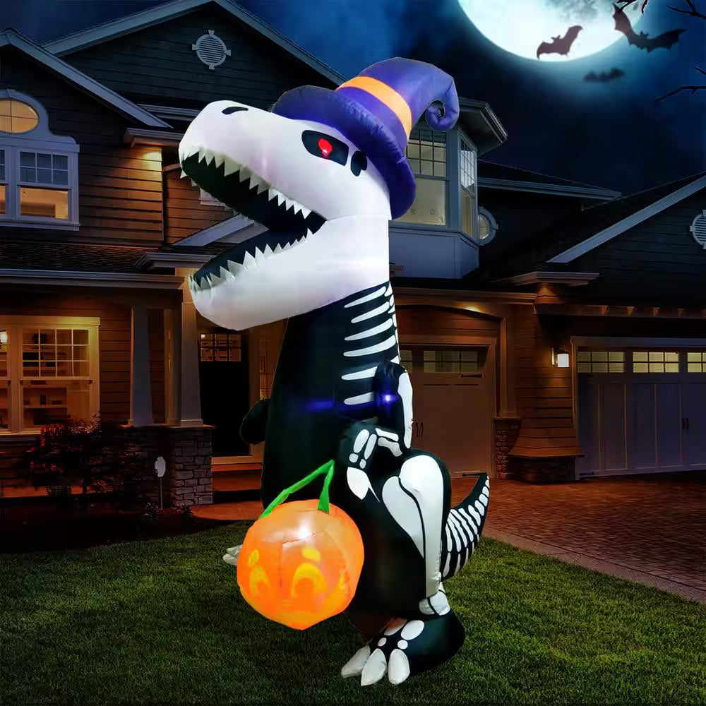 Inflatable Skeleton Dinosaur Halloween Decoration with Built-In LED Lights Outdoor