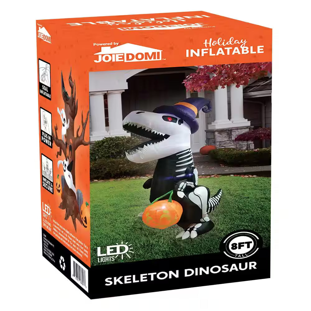 Inflatable Skeleton Dinosaur Halloween Decoration with Built-In LED Lights Outdoor