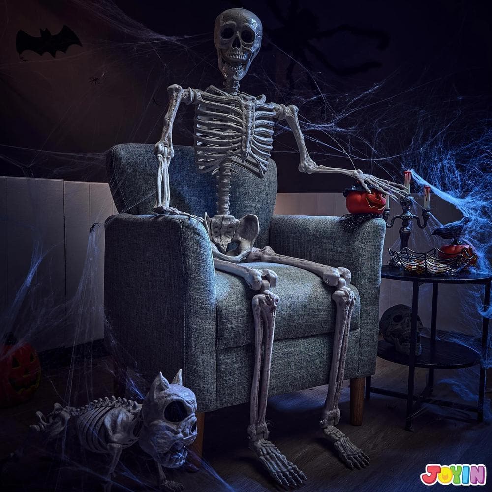 5.6 ft White Posable Skeleton Halloween Decoration
