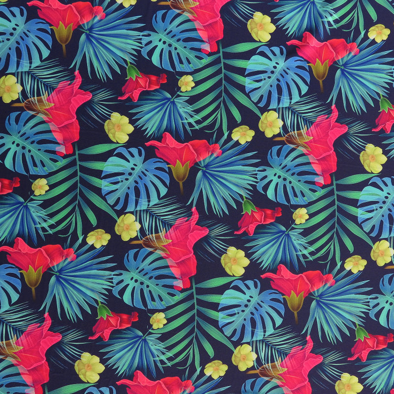 Swim Knit Nylon Spandex Jungle Navy Floral 4-Way Stretch UPF 50