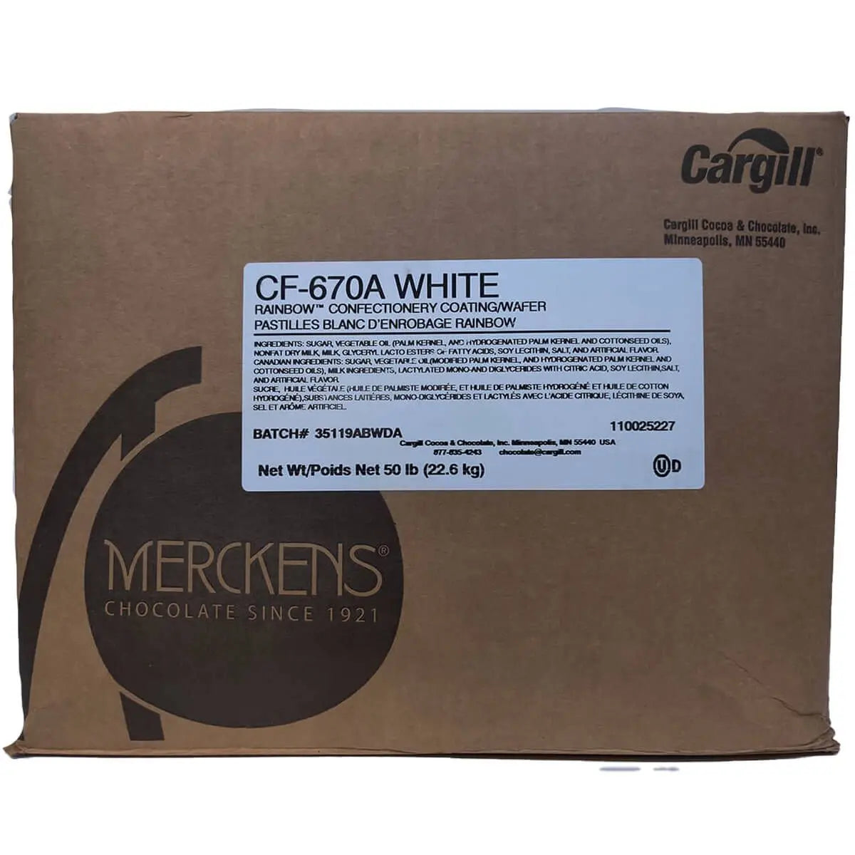 Merckens White Chocolate Confectionery Wafers – 50 lb Wholesale Case