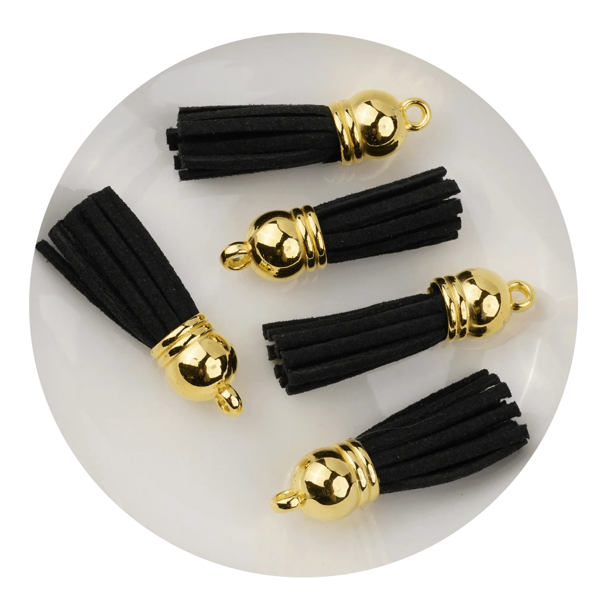 Keychain Tassel Gold Ring - Black (5 per Bag - 1.4" Long)