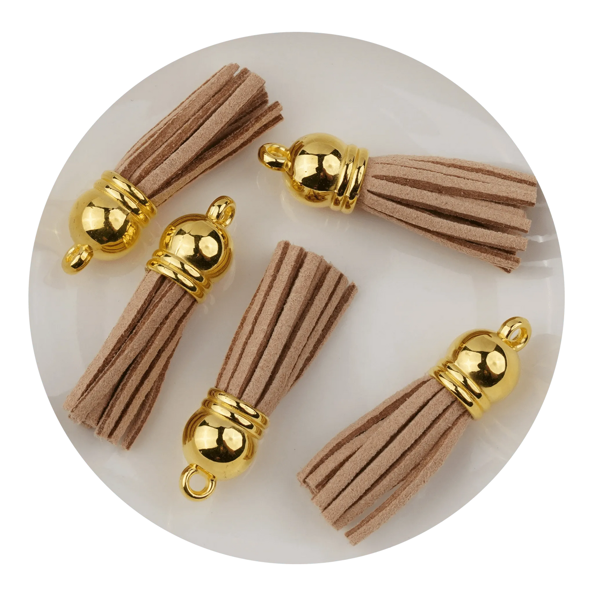 Keychain Tassel Gold Ring - Light Coffee (5 per Bag - 1.4" Long)