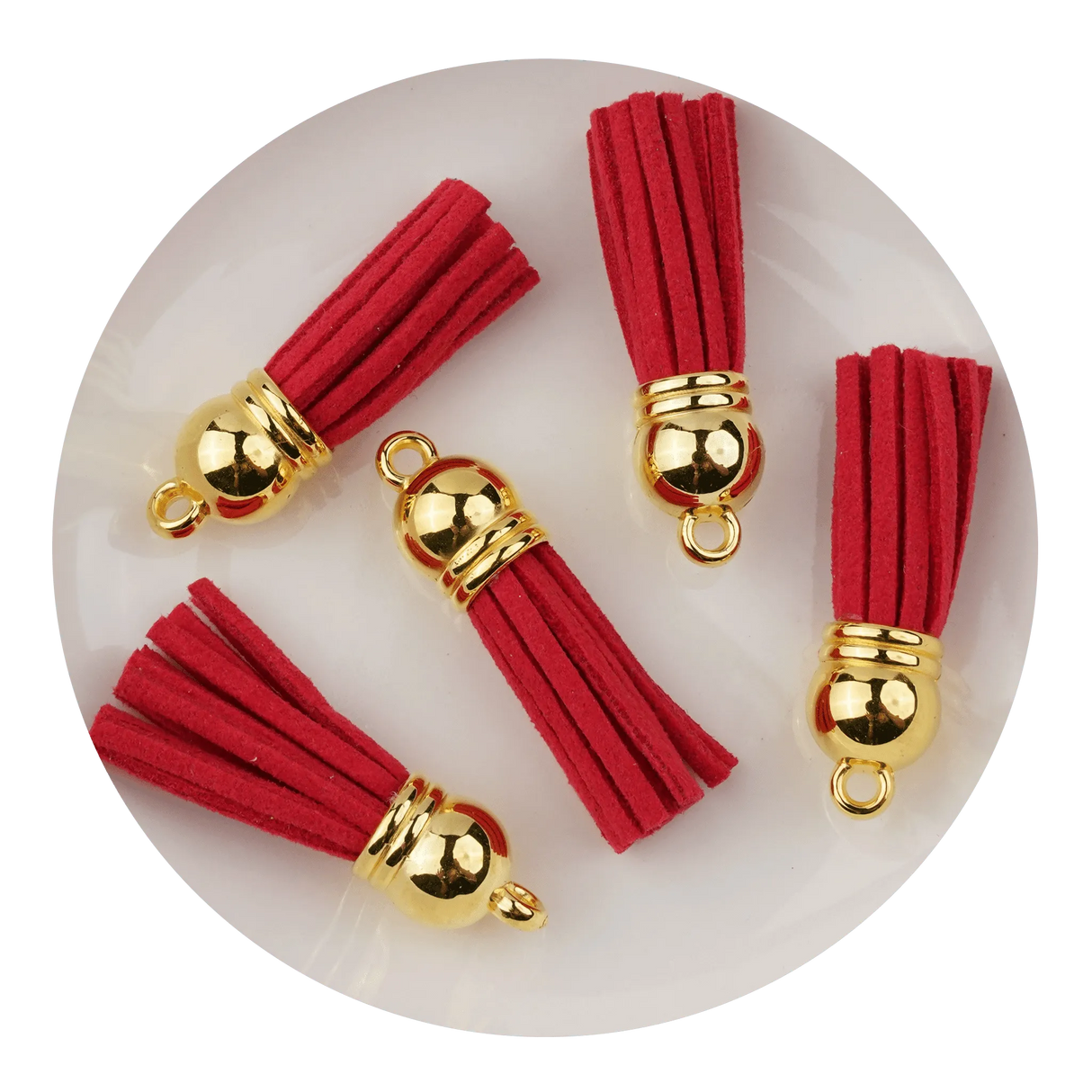 Keychain Tassel Gold Ring - Red (5 per Bag - 1.4" Long)