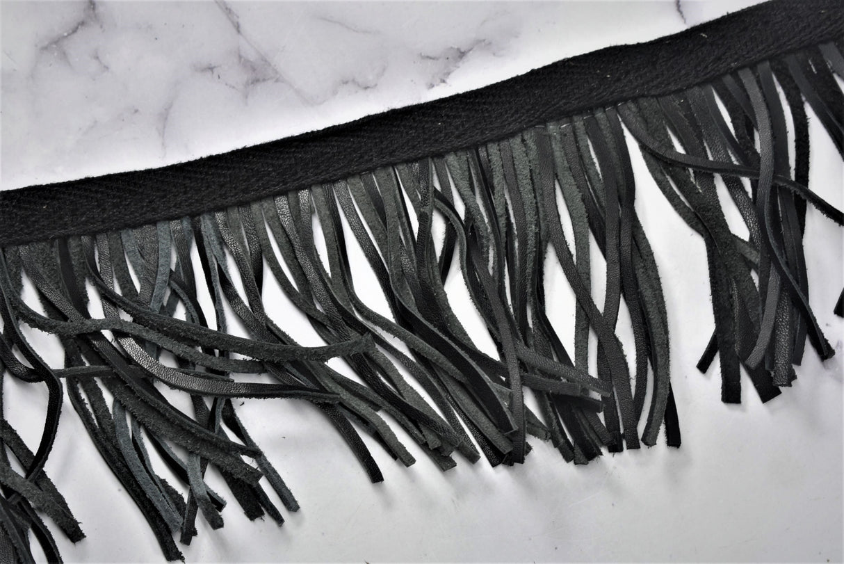 Faux Leather Fringe Trim Black 3.5 Inch