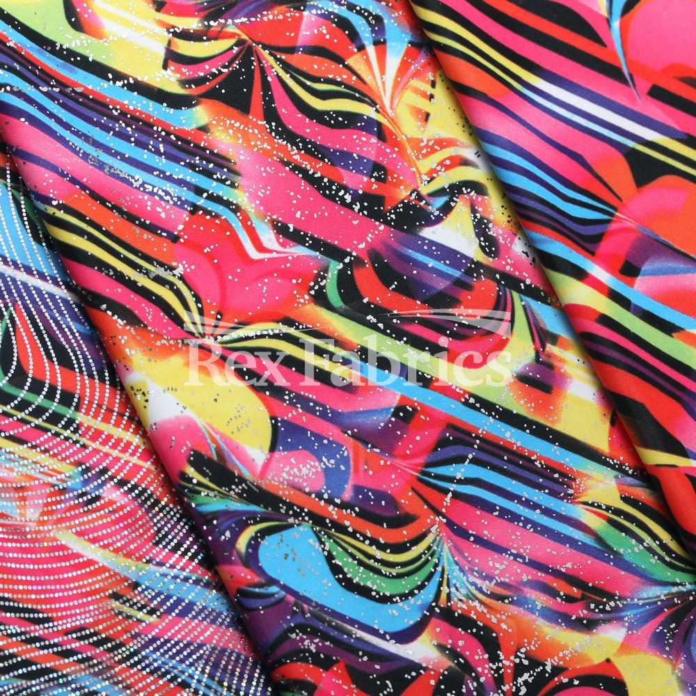 Kool Kraze Polyester Spandex Fabric - Multicolor Abstract Print, 58/60" Width (1 Yard)