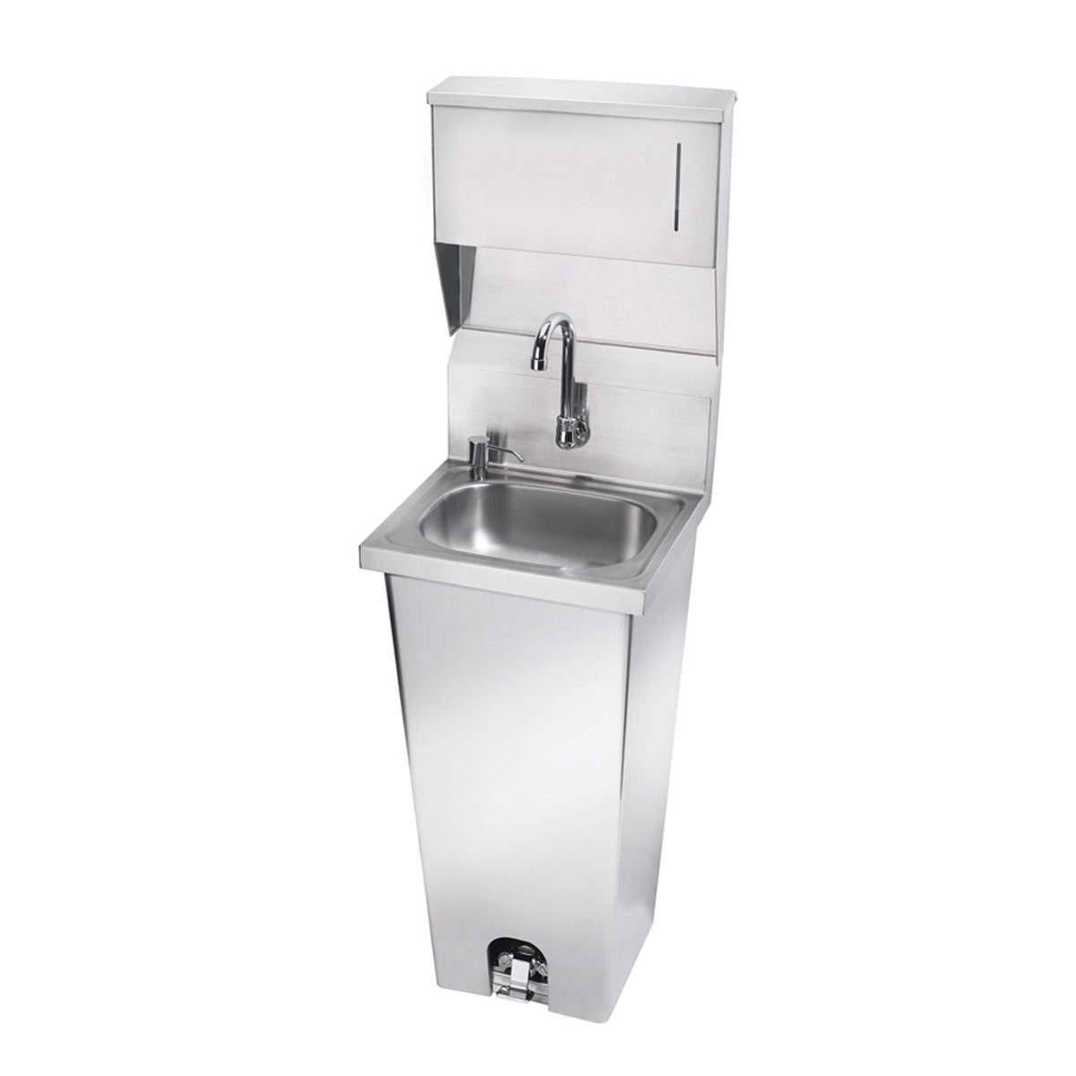 Krowne Metal HS-39 - 16" Wide Foot Valve Pedestal Hand Sink with Soap & Towel Dispenser