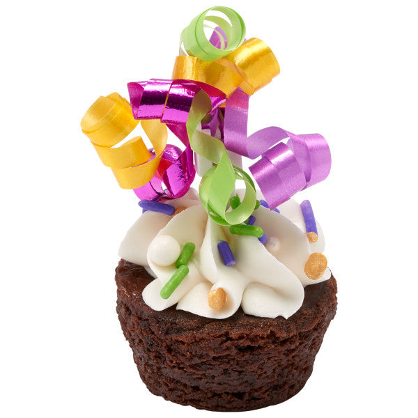 Neon Ribbon curls topper celebrate with congratulations Cupcake Cake Pics - set of 12