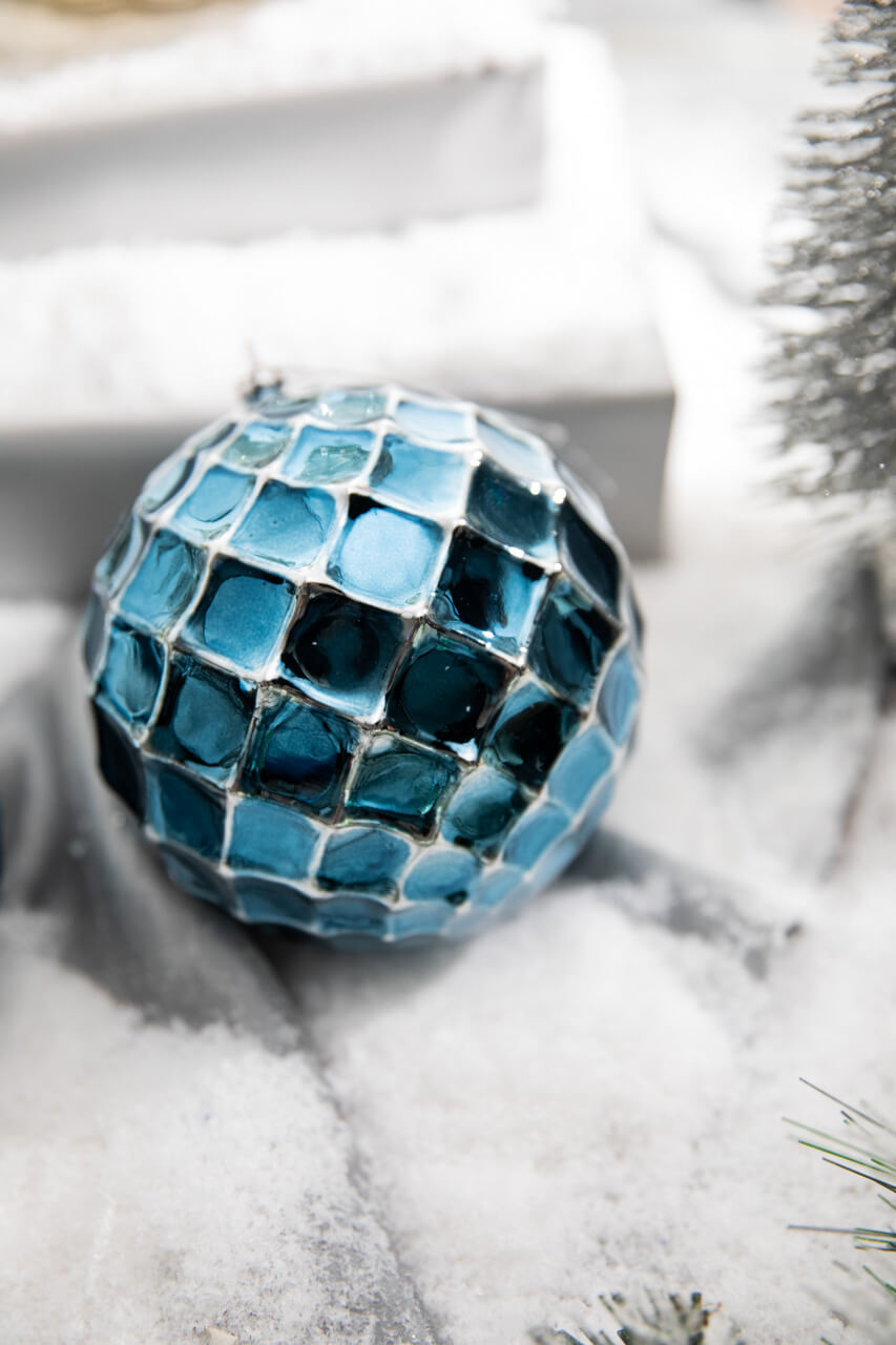 12 CM Blue Chrome Honeycombed Ball Ornament