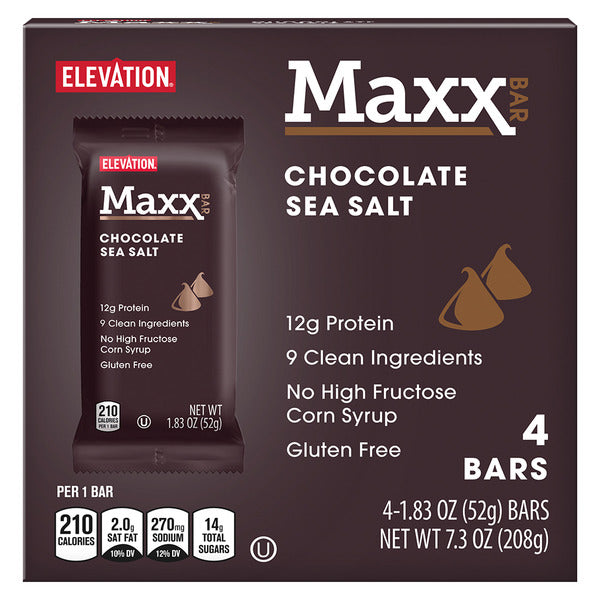 Elevation Dark Chocolate Sea Salt Maxx Bar, 4 count