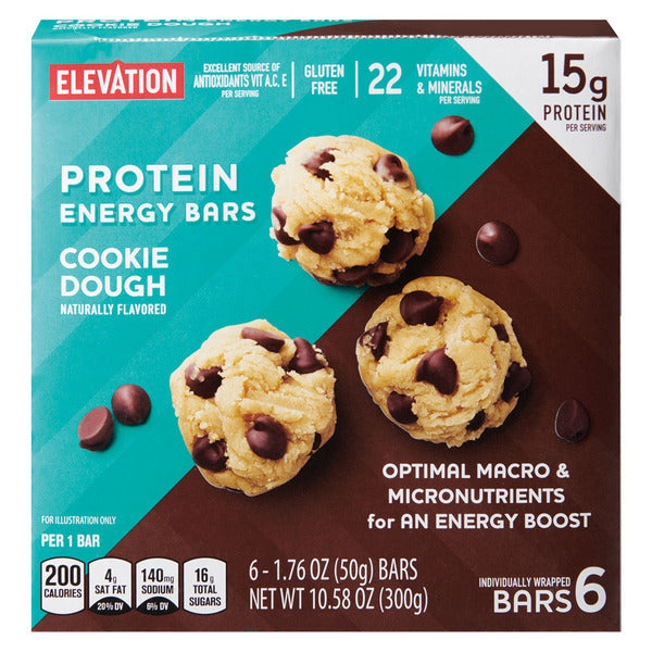 Elevation Gluten Free Cookie Dough Protein Energy Bars, 6 count