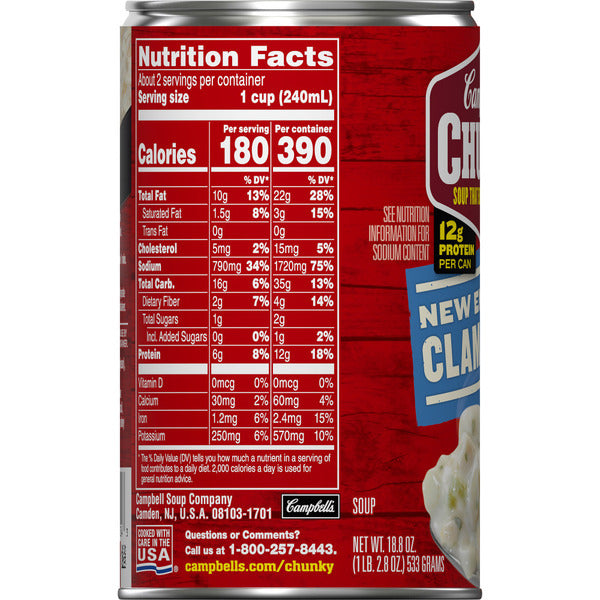 Campbell's Chunky New England Clam Chowder Soup, 18.8 oz Can