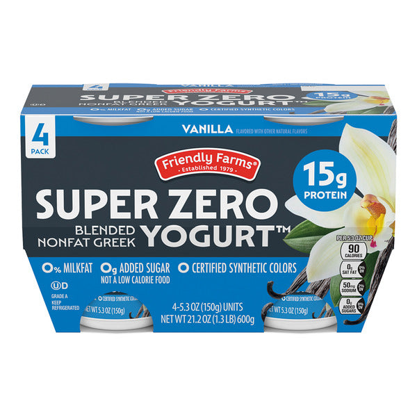 Friendly Farms Vanilla Protein Blended Nonfat Greek Yogurt Cups, 4 count