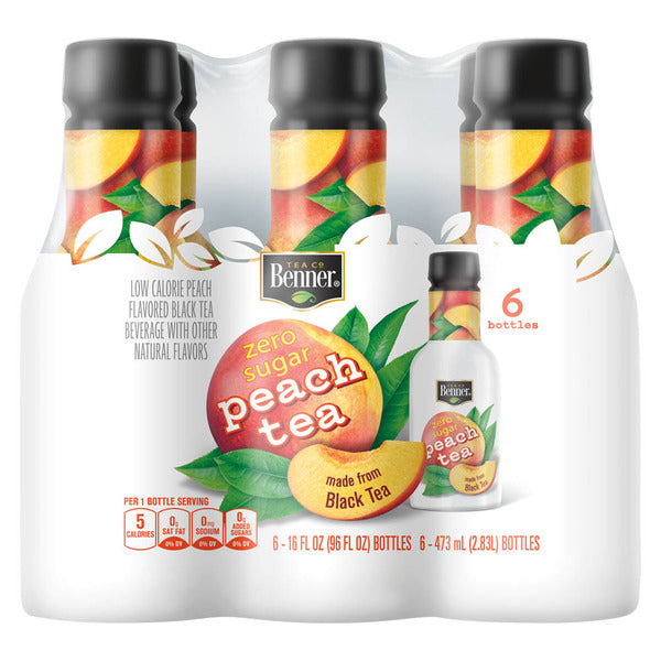 Benner Diet Peach Flavored Iced Tea, 6 pack