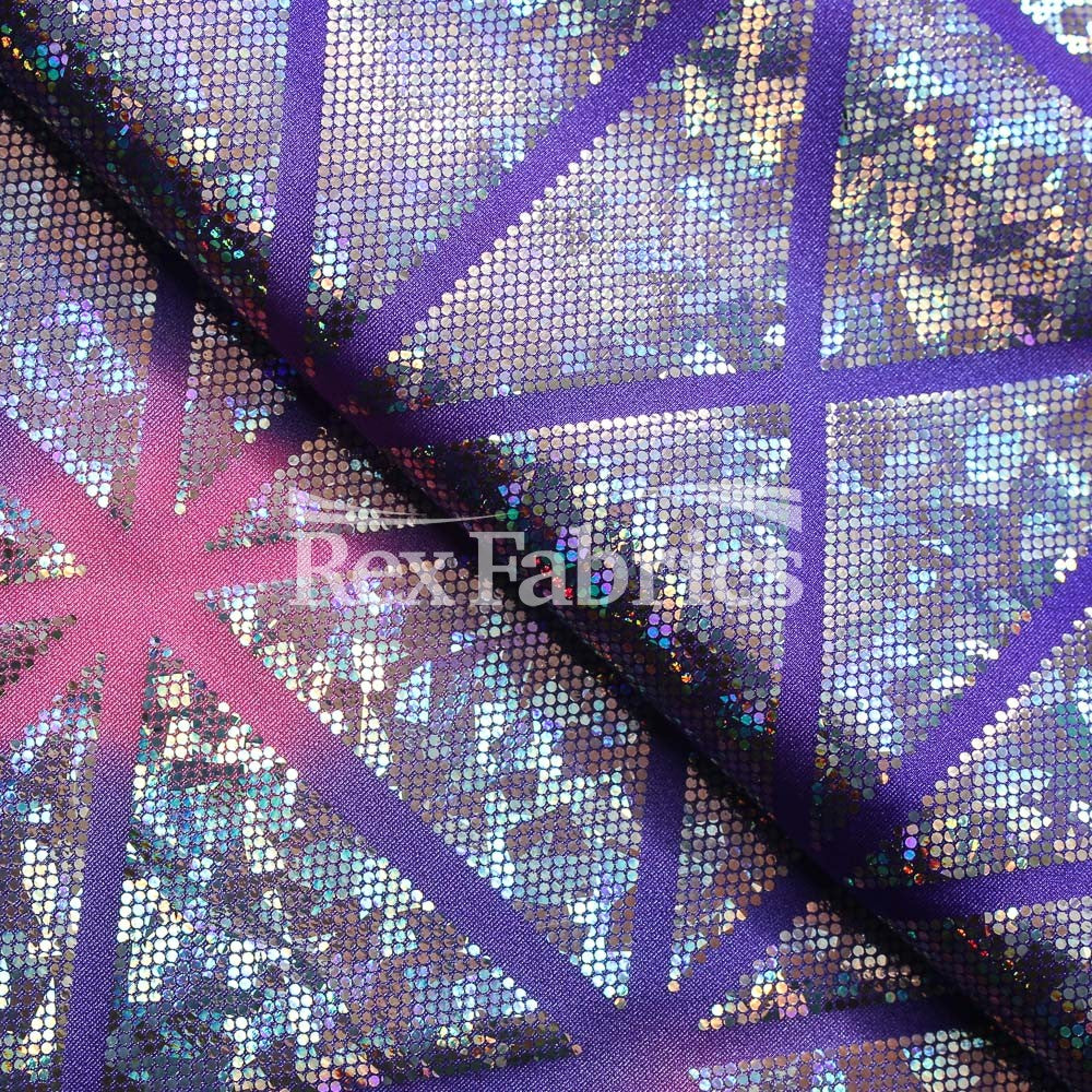 Laser Tag Holo Nylon Spandex Fabric - Mosaic Hologram, Tie Dye Multi, Purple Pink, Pink Orange, 58/60" Width (1 Yard)