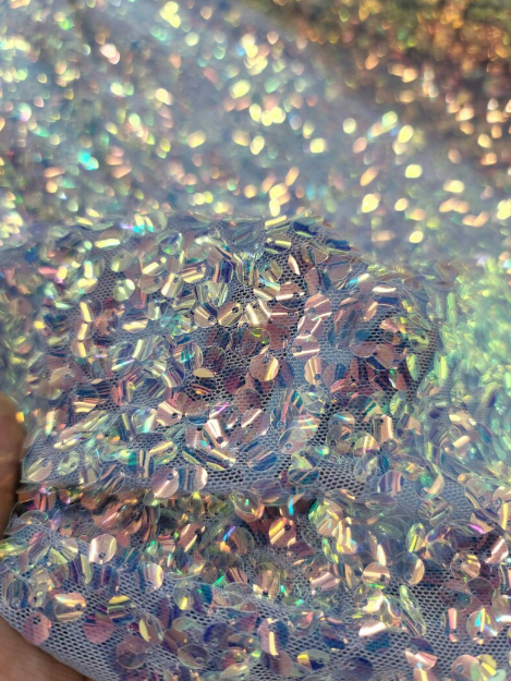 Lavender Sequin Embroidery Stretch Mesh Fabric
