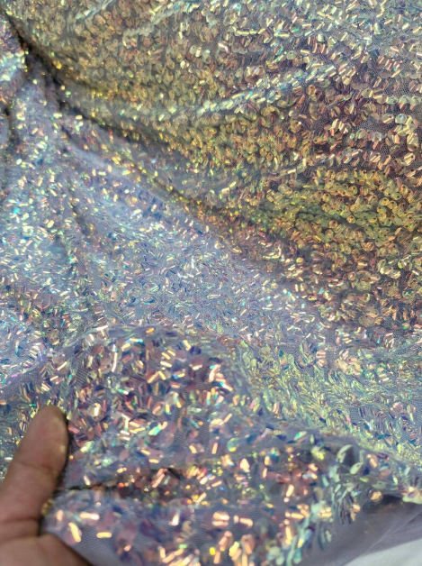 Lavender Sequin Embroidery Stretch Mesh Fabric