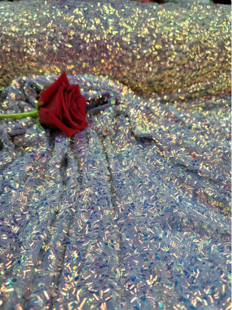 Lavender Sequin Embroidery Stretch Mesh Fabric