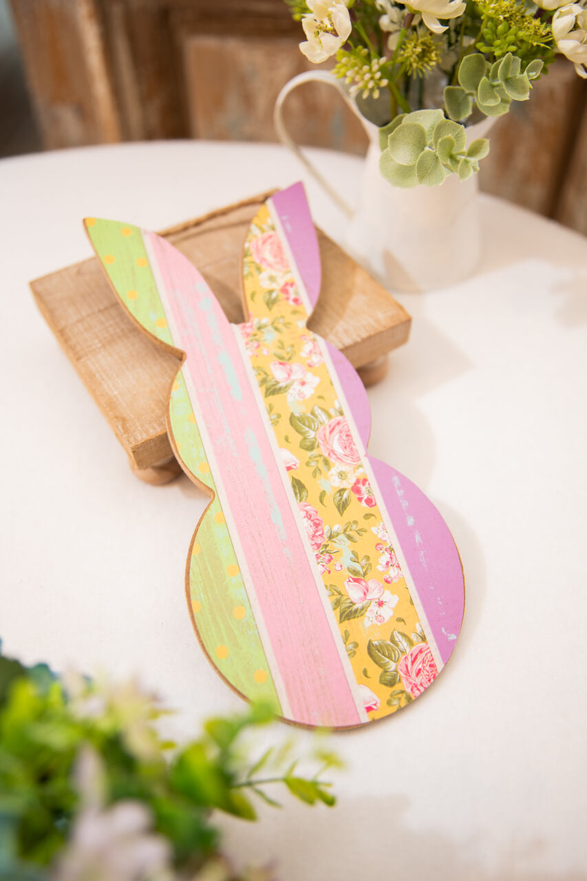10" Pink/Lavender/Yellow/Green Pattern Rabbit