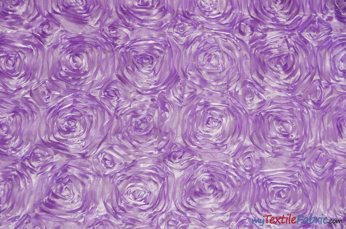 Rosette Satin Polyester Fabric - 3D Satin Floral Embroidery, 52/54" Width (Yards, Bolts, Sample Swatch)
