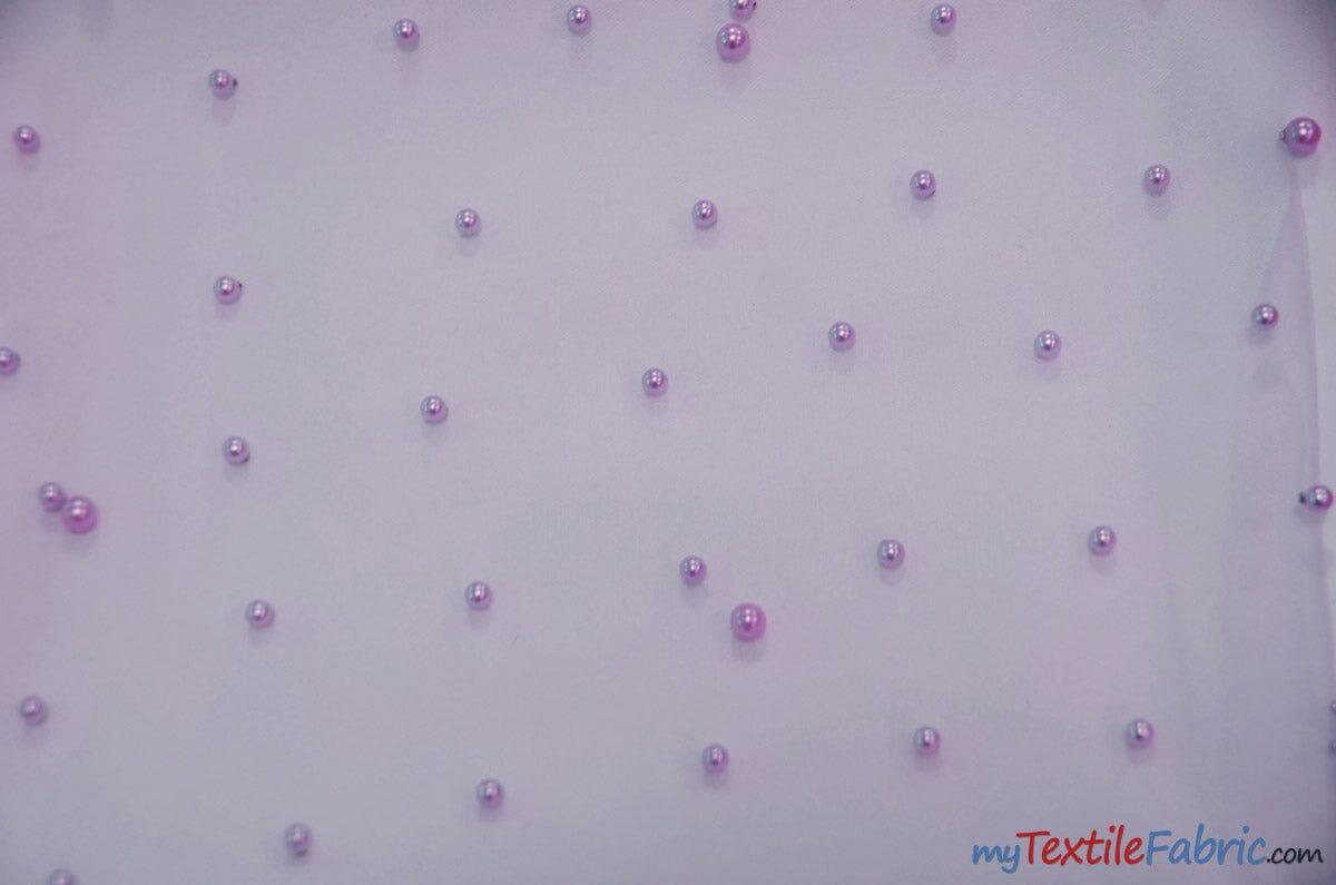 Very Soft Tulle With Pearls Polyester Fabric - Sheer Beaded Tulle, 52" Width (1 Yard)