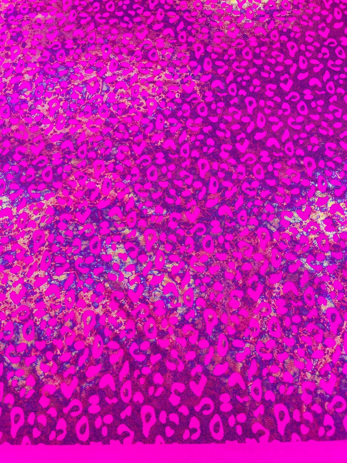 Leopard Oil Spill Metallic Print Nylon Spandex Fabric - Black, Purple, Green, Hot Pink Leopard Print, 58-60" Width (1 Yard)