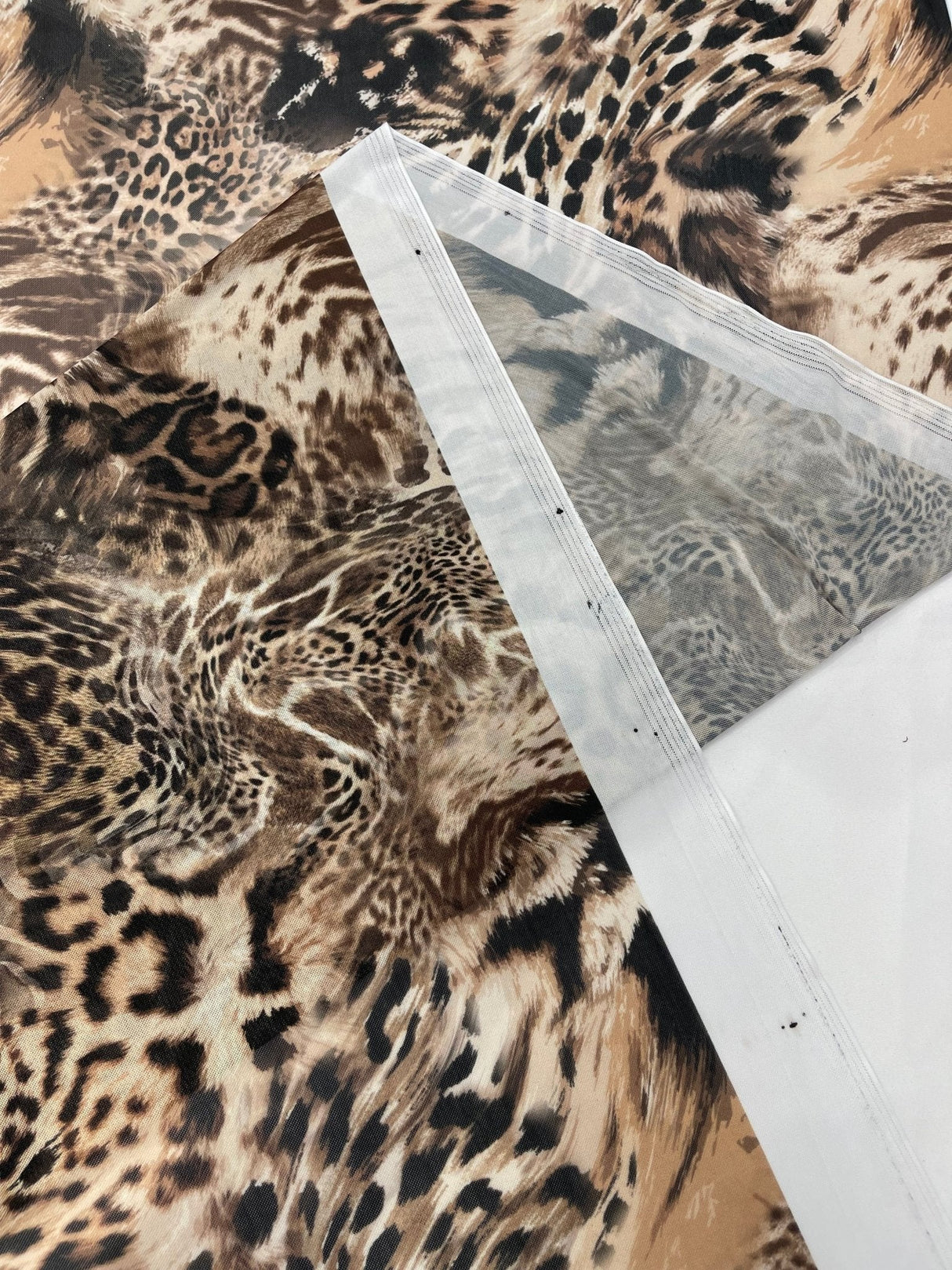 Leopard Print Power Mesh Nylon Spandex Fabric - Gold/Black Leopard Print, 58" Width (1 Yard)