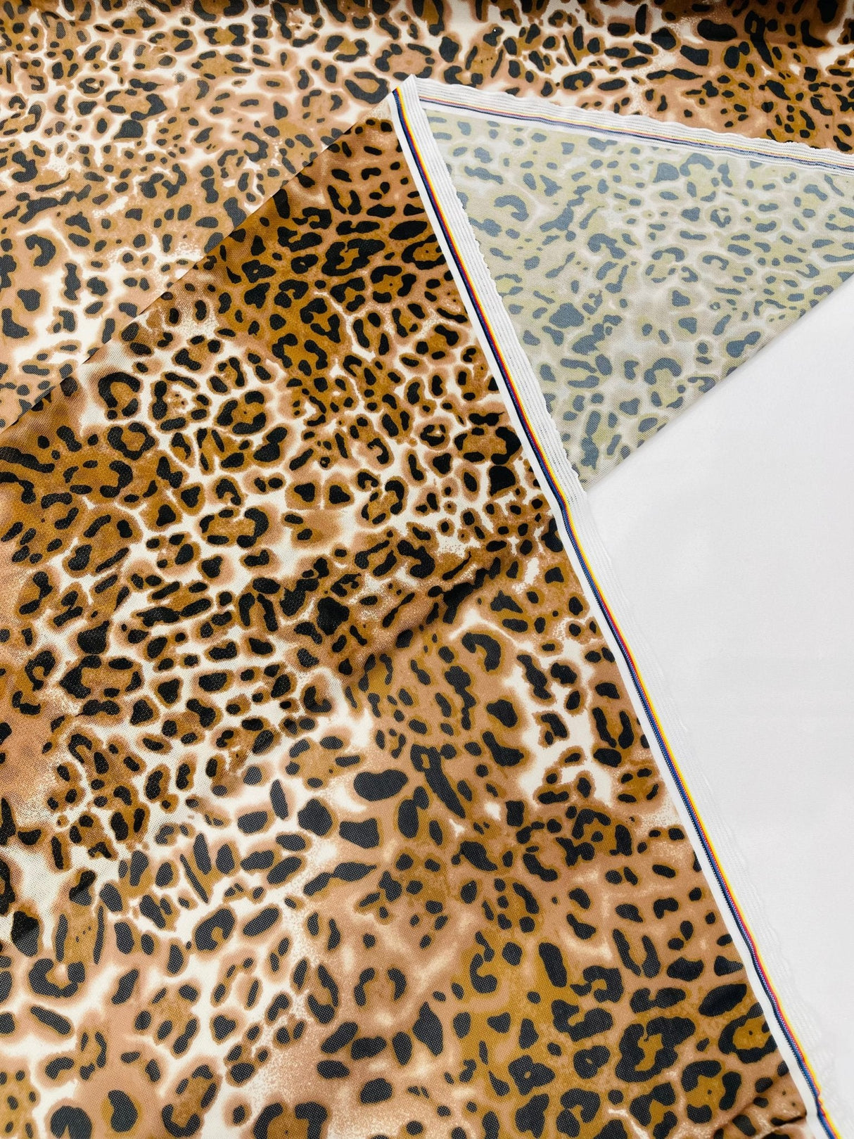 Leopard Print Power Mesh Nylon Spandex Fabric - Gold/Black Leopard Print, 58" Width (1 Yard)