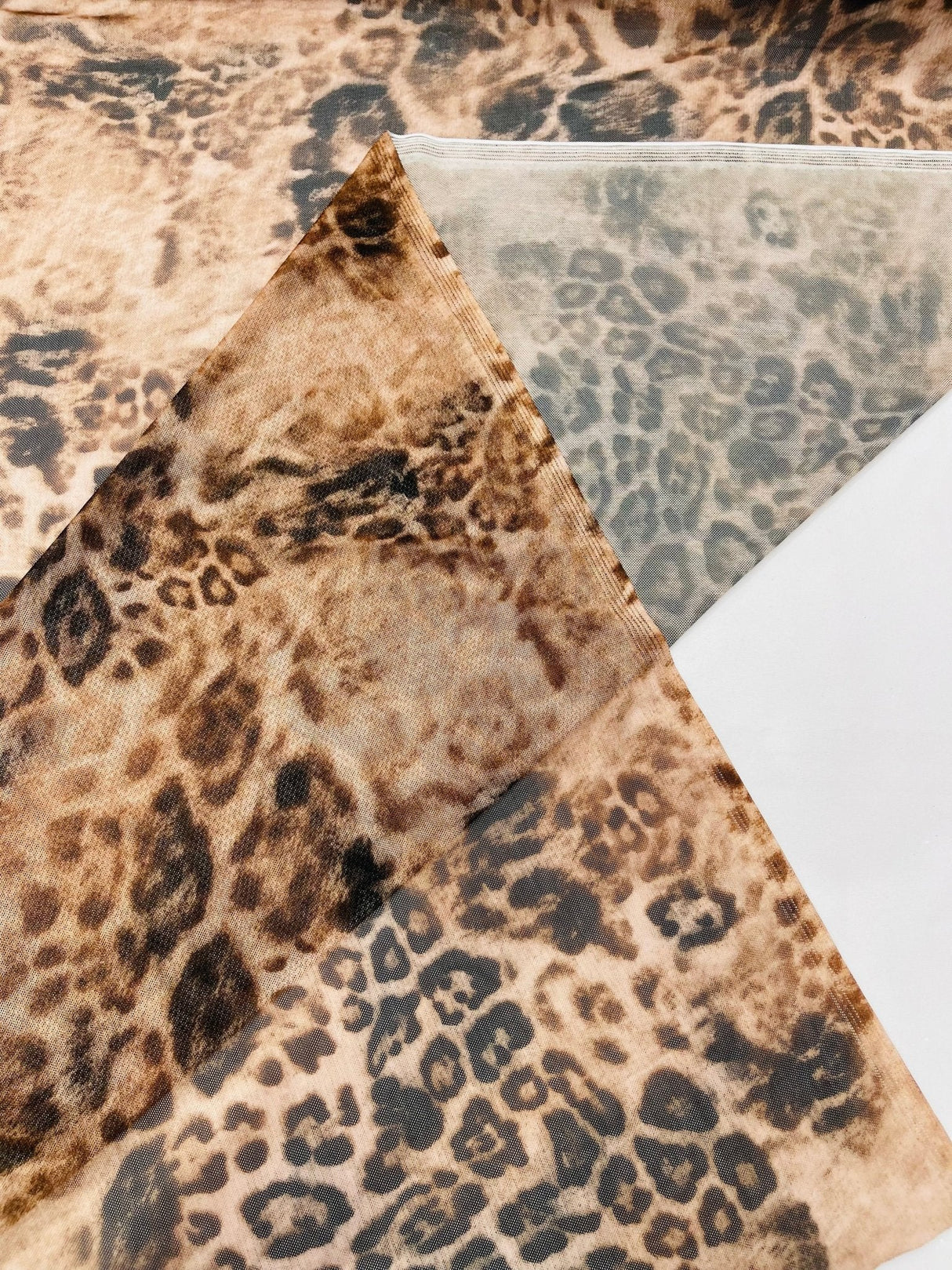 Leopard Print Power Mesh Nylon Spandex Fabric - Gold/Black Leopard Print, 58" Width (1 Yard)