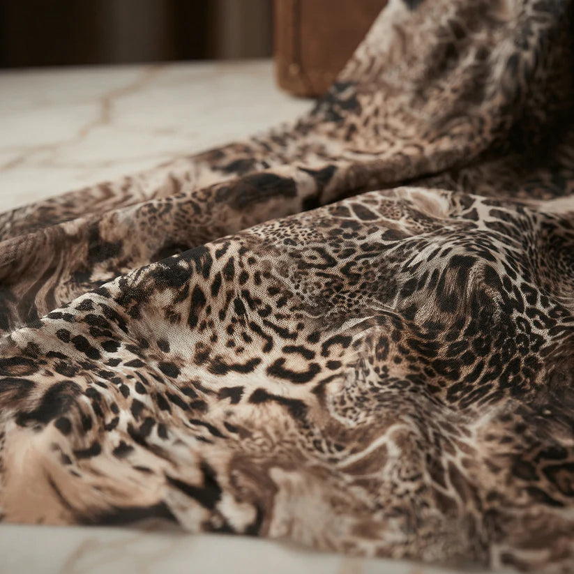 Leopard Print Power Mesh Nylon Spandex Fabric - Gold/Black Leopard Print, 58" Width (1 Yard)
