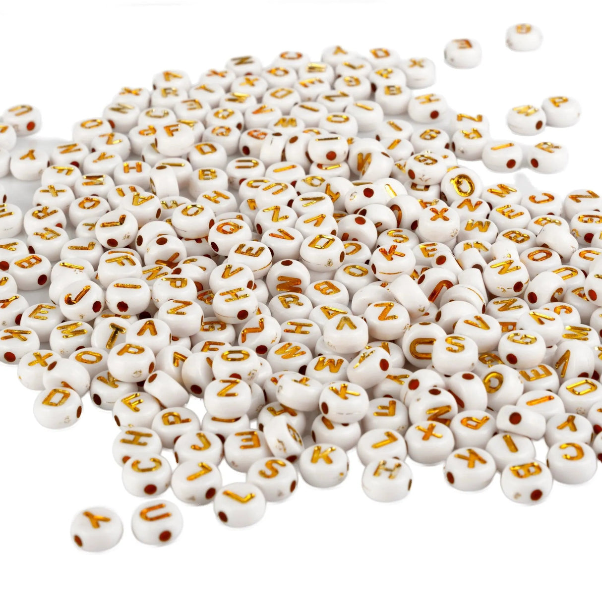 Letter Round String Bead - White & Gold (500 Beads - 6mm - Letter A)