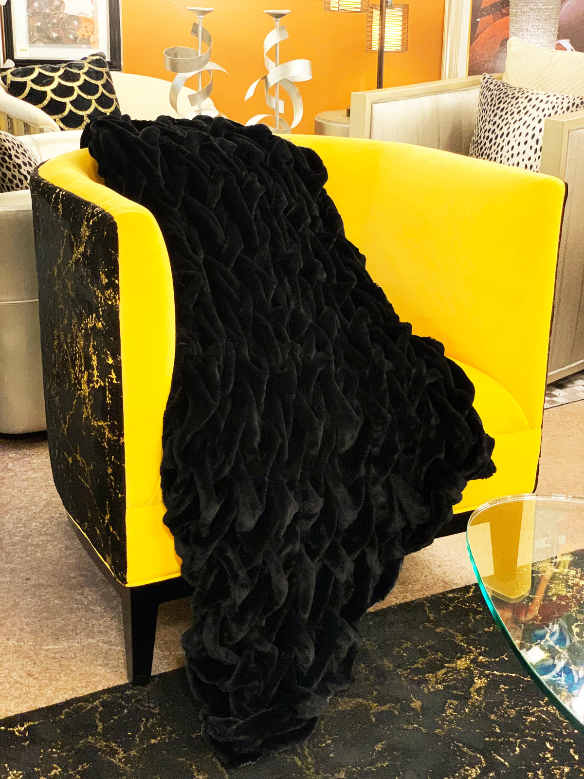 Braided Black and White & Mocha Soft Cozy Faux Fur Blanket/Quilt