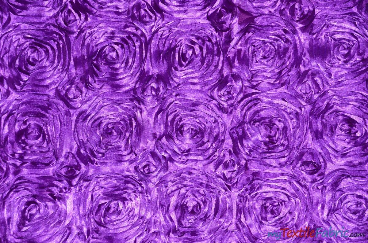 Rosette Satin Polyester Fabric - 3D Satin Floral Embroidery, 52/54" Width (Yards, Bolts, Sample Swatch)
