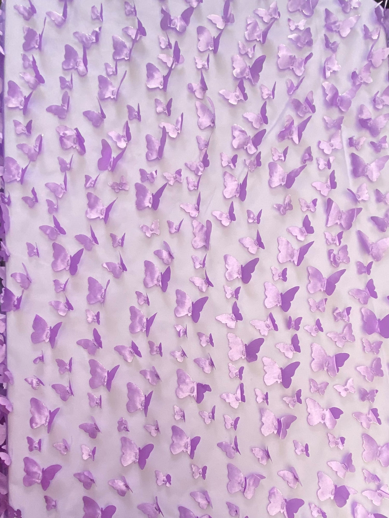 1 Yard Lilac 3D Butterfly Stretch Mesh Delicate Satin Appliqué Fabric for Dresses, Gowns & Fantasy Costumes 54 Inch Wide