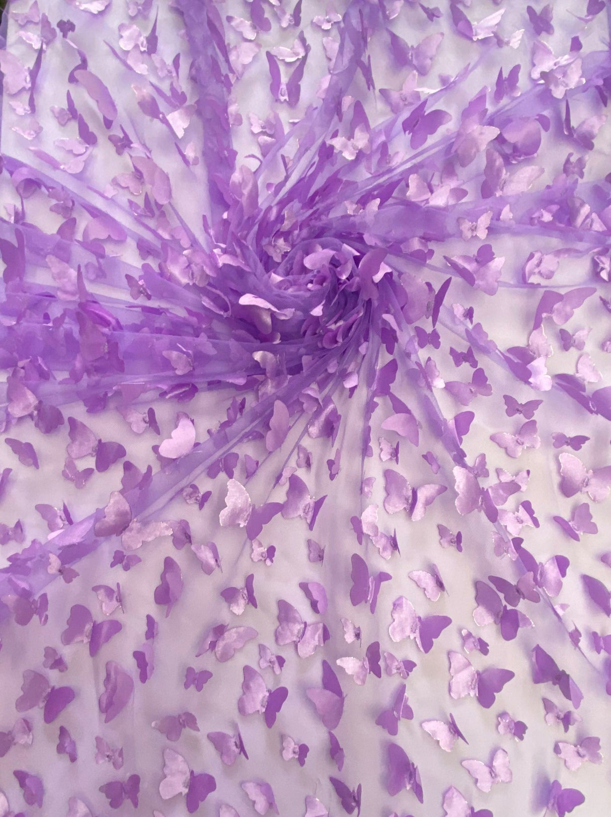 3D Butterflies Lilac 100 Percent Polyester Mesh Fabric - Light Weight Satin Butterflies, Lilac, 54" Width
