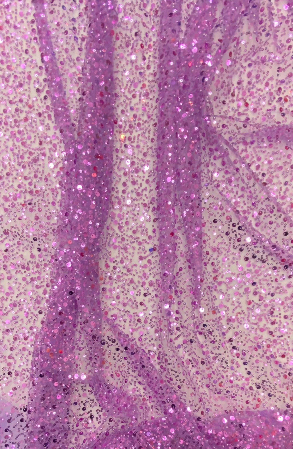 BPS Mesh Lace Polyester Fabric - Lilac Beads, Pearls, Sequins, 60" Width, 54" Design Width (1 Yard)