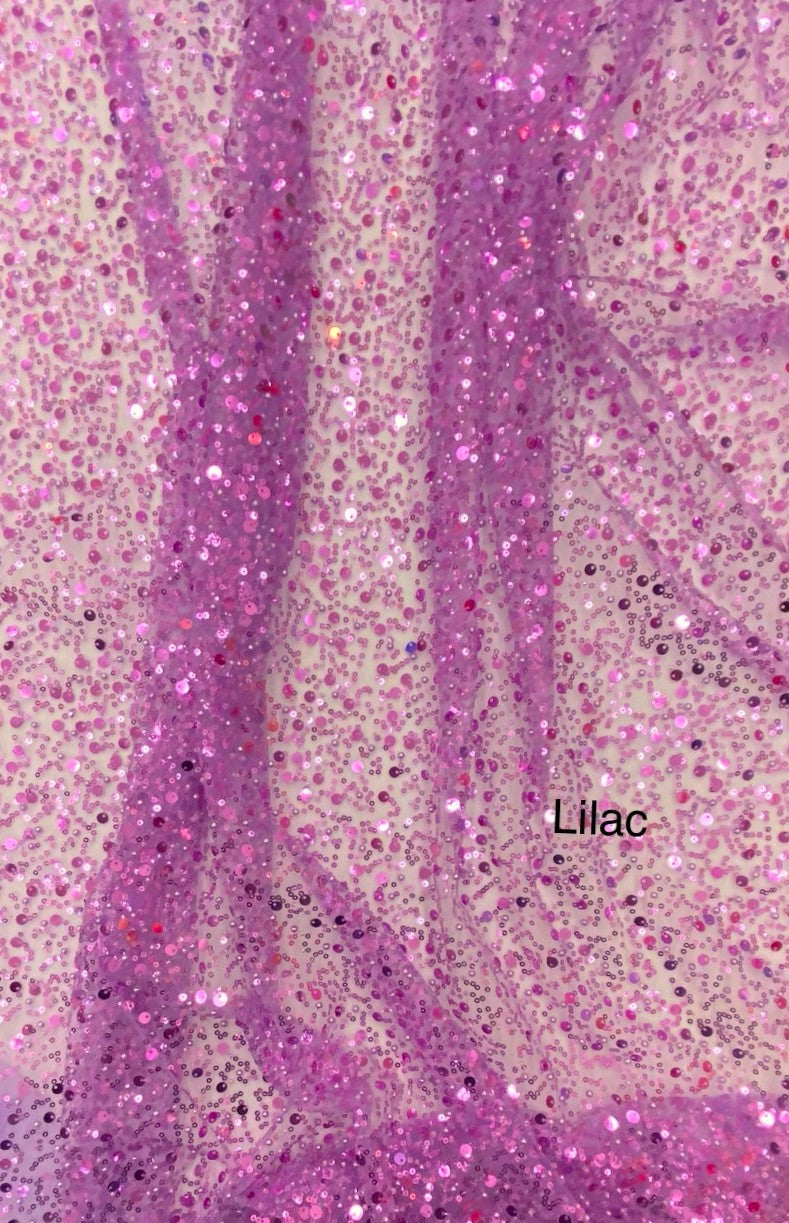 BPS Mesh Lace Polyester Fabric - Lilac Beads, Pearls, Sequins, 60" Width, 54" Design Width (1 Yard)